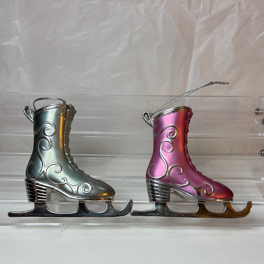 2 ice skate ornaments